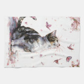 Kirschblüten-Katze und Schmetterlinge (10) Geschirrtuch (Horizontal)