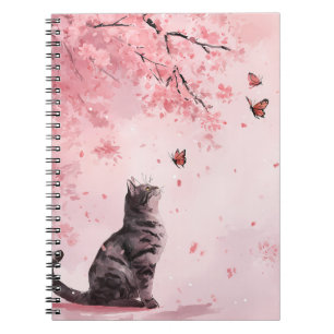 Kirschblüten-Katze und Schmetterlinge (12) Notizblock