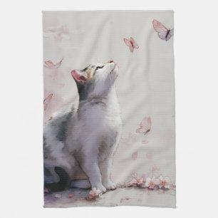 Kirschblüten-Katze und Schmetterlinge (13) Geschirrtuch