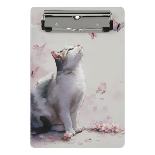 Kirschblüten-Katze und Schmetterlinge (13) Mini Klemmbrett (Vorderseite)
