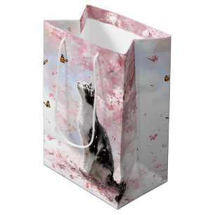 Kirschblüten-Katze und Schmetterlinge (1) Mittlere Geschenktüte