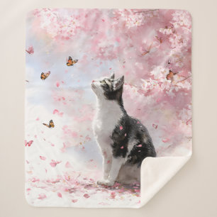 Kirschblüten-Katze und Schmetterlinge (1) Sherpadecke