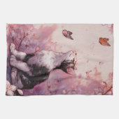 Kirschblüten-Katze und Schmetterlinge (2) Geschirrtuch (Horizontal)