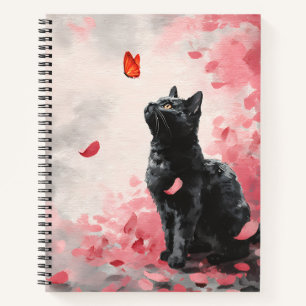 Kirschblüten-Katze und Schmetterlinge (3) Notizblock