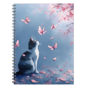 Kirschblüten-Katze und Schmetterlinge (4) Notizblock