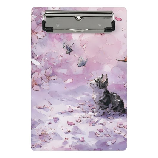 Kirschblüten-Katze und Schmetterlinge (5) Mini Klemmbrett (Vorderseite)
