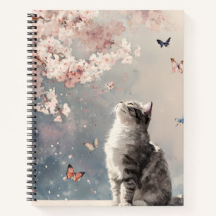 Kirschblüten-Katze und Schmetterlinge (6) Notizblock