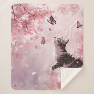 Kirschblüten-Katze und Schmetterlinge (7) Sherpadecke
