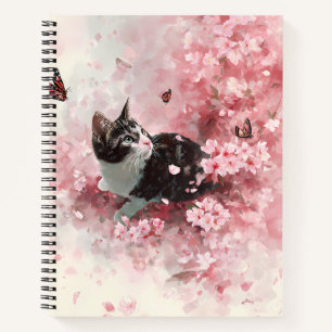 Kirschblüten-Katze und Schmetterlinge (8) Notizblock