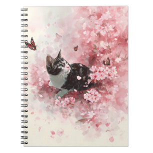Kirschblüten-Katze und Schmetterlinge (8) Notizblock