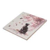 Kirschblüten-Katze und Schmetterlinge (9) Fliese (Seite)