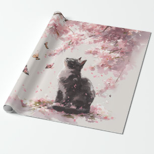 Kirschblüten-Katze und Schmetterlinge (9) Geschenkpapier