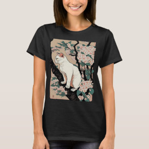 Kirschblüten-Katze Vintage Holzblock Japanische Gr T-Shirt