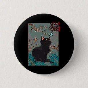 Kirschblüten-Katze Vintage-Holzschnitt Japanische Button