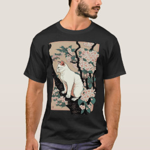 Kirschblüten-Katze Vintage-Holzschnitt Japanische  T-Shirt