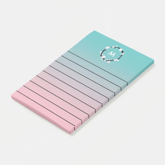 Kirschblüten-Kranz Ombre Monogramm gezeichnet Post-it Klebezettel (angewinkelt)