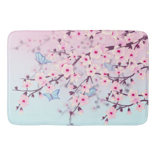 Kirschblüten Landschaft Rosa Himmel Blau Badematte