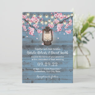Kirschblüten-Laterne Staubblau Rustikale Hochzeit Einladung