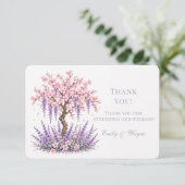 Kirschblüten-Lavendel-Baum-Hochzeit Dankeskarte (Stehend Vorderseite)