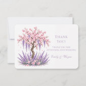 Kirschblüten-Lavendel-Baum-Hochzeit Dankeskarte (Vorderseite)