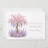 Kirschblüten-Lavendel-Baum-Hochzeit Save The Date (Vorderseite)