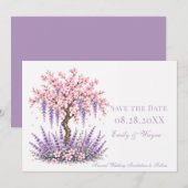 Kirschblüten-Lavendel-Baum-Hochzeit Save The Date (Vorne/Hinten)