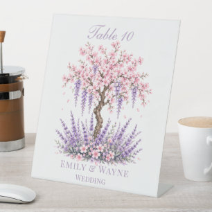 Kirschblüten-Lavendel-Baum-Hochzeitstisch-Nummern Sockelschild