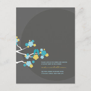 Kirschblüten Liebesvögel Hochzeitsempfang Karte