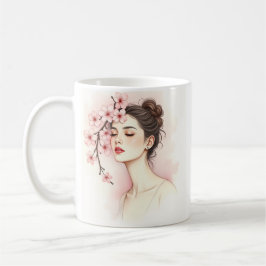 Kirschblüten-Mädchen – Florale Aquarellmalerei Kaffeetasse