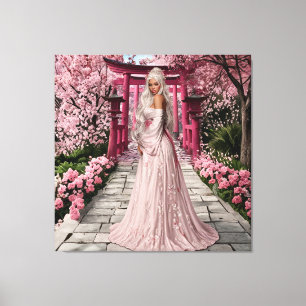 Kirschblüten-Mädchen-Wandkunst Leinwanddruck