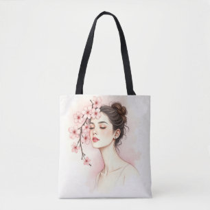 Kirschblüten-Mädchen – Wasserfarben-Flora Tasche