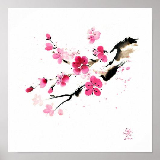 Kirschblüten-Malerei Poster (Vorne)