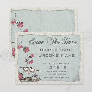 Kirschblüten-Meisen-Damaskus Save-the-Date Einladung