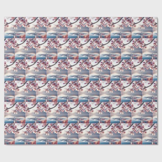 Kirschblüten mit Dewdrop Geschenkpapier (Flach)