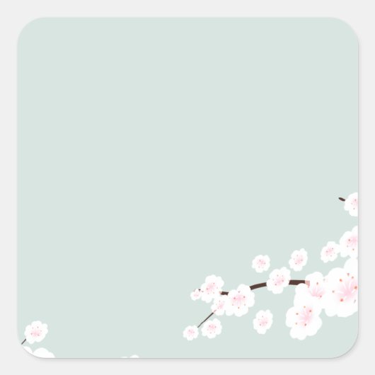Kirschblüten mit Minzgrün Quadratischer Aufkleber (Vorderseite)