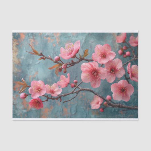 Kirschblüten mit rustikalem Hintergrund Seidenpapier (Vorderseite)