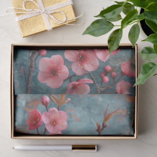 Kirschblüten mit rustikalem Hintergrund Seidenpapier (Geschenk)
