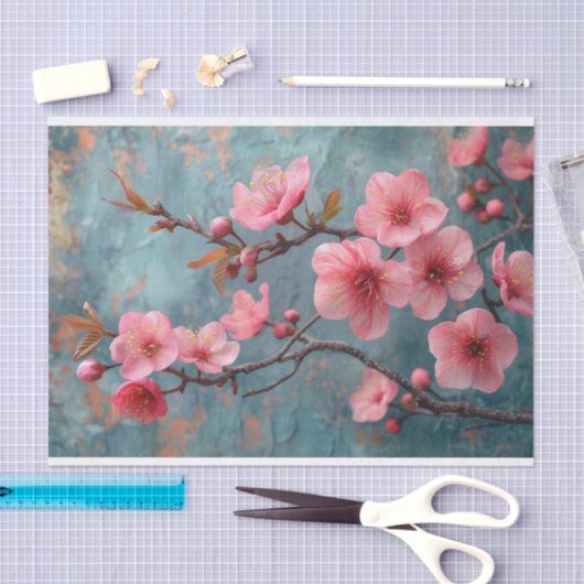 Kirschblüten mit rustikalem Hintergrund Seidenpapier (Handwerk)