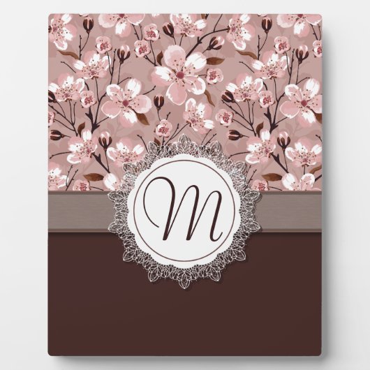 Kirschblüten mit Spitze-Monogramm Fotoplatte (Vorderseite)