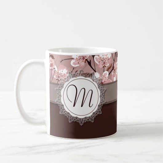 Kirschblüten mit Spitze-Monogramm Kaffeetasse (Links)