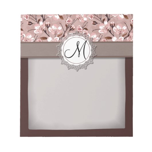 Kirschblüten mit Spitze-Monogramm Notizblock (Vorderseite)