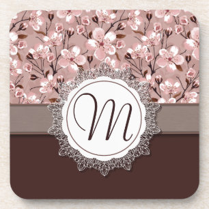 Kirschblüten mit Spitze-Monogramm Untersetzer