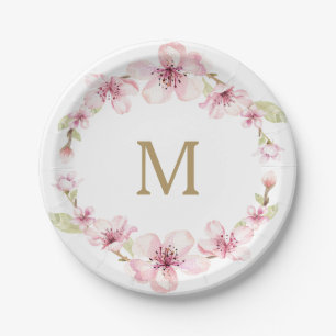 Kirschblüten-Monogramm-Papierteller Pappteller