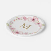 Kirschblüten-Monogramm-Papierteller Pappteller (Schrägansicht)