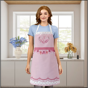 Kirschblüten-Monogramm-Schürze in Rosa Schürze