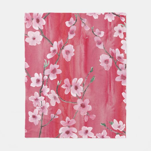 Kirschblüten, nahtlos, Aquarellmuster. Fleecedecke (Vorderseite)
