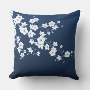 Kirschblüten-Navyblau-Weiß-Blumenmuster Kissen