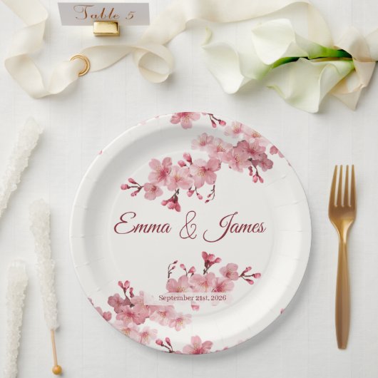 Kirschblüten-Personalisierte Hochzeitspapierteller Pappteller (Hochzeit)