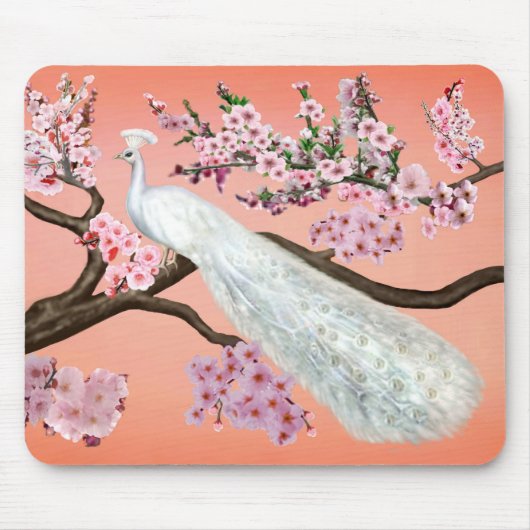 Kirschblüten-Pfau Mousepad (Vorne)