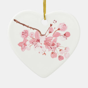 Kirschblüten-Pink-Sakura-Wasserfarbe-Floral-Kerami Keramik Ornament